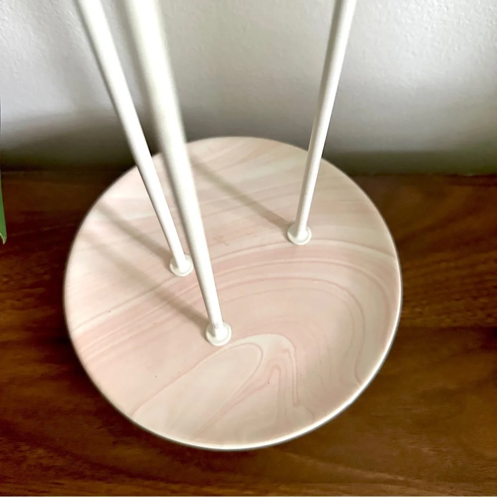 Umbra Pink & White Marble Swirl Ceramic Jewelry Stand Necklace Holder Organizer